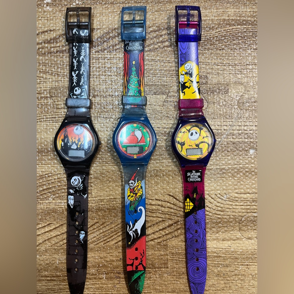 1993 Tim Burton Nightmare Before Christmas LOT of 3 Burger King Watches - 8.75"